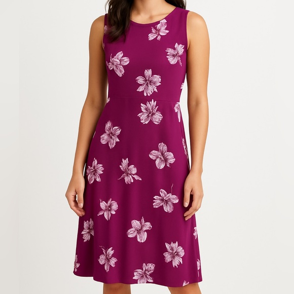 Lauren Ralph Lauren Maroon Floral Midi Dress- Size 0 - Picture 1 of 4